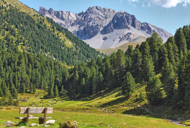 Val S-charl zum Entspannen: Blick Richtung Piz Murtera